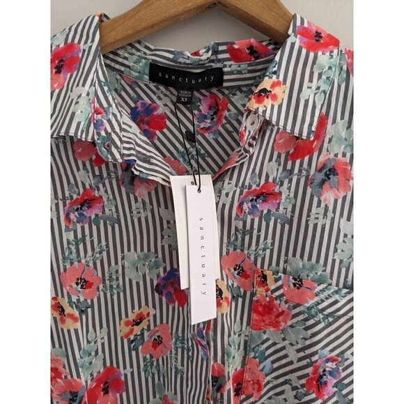 NWT Sanctuary Floral Striped Button Down Shirt Women's Size XS - Picture 7 of 9